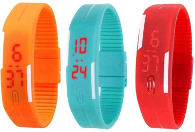 NS18 Silicone Led Magnet Band Combo of 3 Orange, Sky Blue And Red Digital Watch  - For Boys & Girls   Watches  (NS18)
