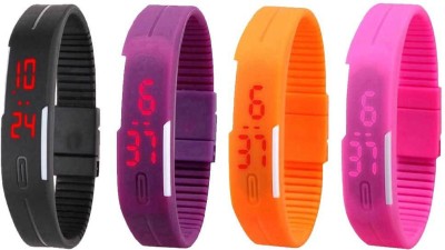 NS18 Silicone Led Magnet Band Combo of 4 Black, Purple, Orange And Pink Digital Watch  - For Boys & Girls   Watches  (NS18)