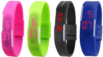 NS18 Silicone Led Magnet Band Combo of 4 Pink, Green, Black And Blue Digital Watch  - For Boys & Girls   Watches  (NS18)