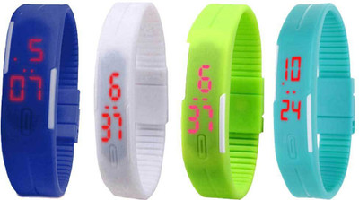 

NS18 Silicone Led Magnet Band Watch Combo of 4 Blue, White, Green And Sky Blue Watch - For Couple