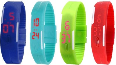 NS18 Silicone Led Magnet Band Watch Combo of 4 Blue, Sky Blue, Green And Red Digital Watch  - For Couple   Watches  (NS18)
