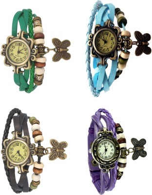 NS18 Vintage Butterfly Rakhi Combo of 4 Green, Black, Sky Blue And Purple Analog Watch  - For Women   Watches  (NS18)