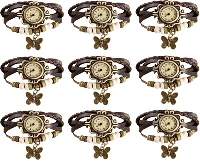 

NS18 Vintage Butterfly Rakhi Combo of 9 Brown Watch - For Women