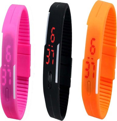 Twok Combo of Led Band Black + Pink + Orange Digital Watch  - For Men & Women   Watches  (Twok)