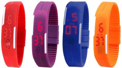 NS18 Silicone Led Magnet Band Combo of 4 Red, Purple, Blue And Orange Digital Watch  - For Boys & Girls   Watches  (NS18)