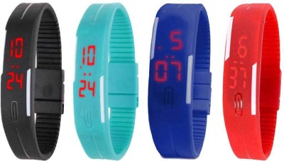 NS18 Silicone Led Magnet Band Watch Combo of 4 Black, Sky Blue, Blue And Red Digital Watch  - For Couple   Watches  (NS18)