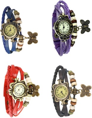 NS18 Vintage Butterfly Rakhi Combo of 4 Blue, Red, Purple And Black Analog Watch  - For Women   Watches  (NS18)