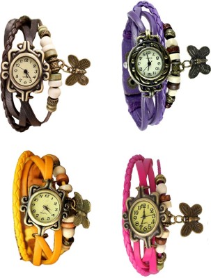 NS18 Vintage Butterfly Rakhi Combo of 4 Brown, Yellow, Purple And Pink Analog Watch  - For Women   Watches  (NS18)