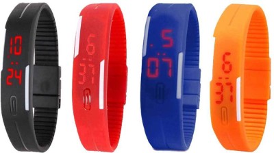 NS18 Silicone Led Magnet Band Combo of 4 Black, Red, Blue And Orange Digital Watch  - For Boys & Girls   Watches  (NS18)