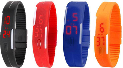 View NS18 Silicone Led Magnet Band Combo of 4 Black, Red, Blue And Orange Digital Watch  - For Boys & Girls Wrist Watches Price Online(NS18)
