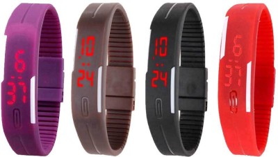 NS18 Silicone Led Magnet Band Watch Combo of 4 Purple, Brown, Black And Red Digital Watch  - For Couple   Watches  (NS18)