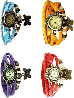 

Kissu Vintage Rakhi Combo of 4 Sky Blue, Purple, Yellow And Red Watch - For Women