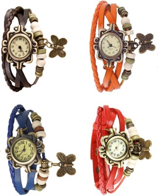 NS18 Vintage Butterfly Rakhi Combo of 4 Brown, Blue, Orange And Red Analog Watch  - For Women   Watches  (NS18)