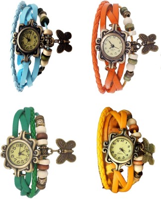 NS18 Vintage Butterfly Rakhi Combo of 4 Sky Blue, Green, Orange And Yellow Analog Watch  - For Women   Watches  (NS18)