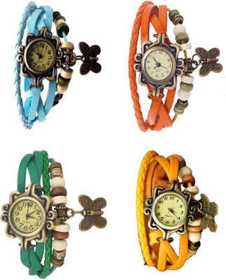

Kissu Vintage Rakhi Combo of 4 Sky Blue, Green, Orange And Yellow Watch - For Women