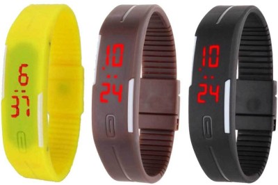 NS18 Silicone Led Magnet Band Combo of 3 Yellow, Brown And Black Digital Watch  - For Boys & Girls   Watches  (NS18)