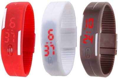 NS18 Silicone Led Magnet Band Combo of 3 Red, White And Brown Digital Watch  - For Boys & Girls   Watches  (NS18)