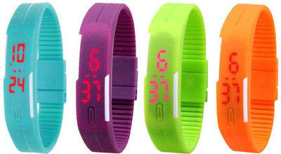 

NS18 Silicone Led Magnet Band Combo of 4 Sky Blue, Purple, Green And Orange Watch - For Boys & Girls