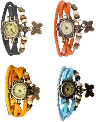 NS18 Vintage Butterfly Rakhi Combo of 4 Black, Yellow, Orange And Sky Blue Analog Watch  - For Women   Watches  (NS18)