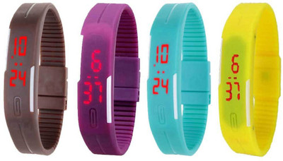 

NS18 Silicone Led Magnet Band Combo of 4 Brown, Purple, Sky Blue And Yellow Watch - For Boys & Girls
