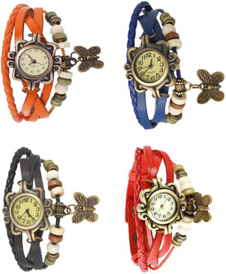 

Kissu Vintage Rakhi Combo of 4 Orange, Black, Blue And Red Watch - For Women