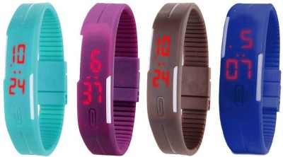 NS18 Silicone Led Magnet Band Combo of 4 Sky Blue, Purple, Brown And Blue Digital Watch  - For Boys & Girls   Watches  (NS18)