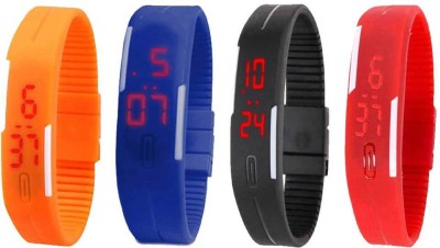 NS18 Silicone Led Magnet Band Watch Combo of 4 Orange, Blue, Black And Red Digital Watch  - For Couple   Watches  (NS18)