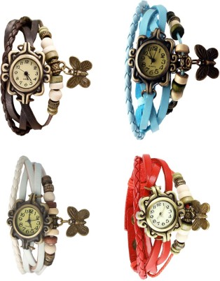 NS18 Vintage Butterfly Rakhi Combo of 4 Brown, White, Sky Blue And Red Analog Watch  - For Women   Watches  (NS18)