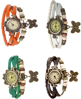 

Kissu Vintage Rakhi Combo of 4 Orange, Green, White And Brown Watch - For Women