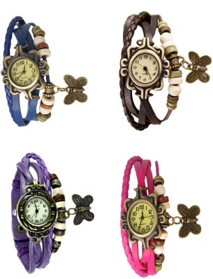 NS18 Vintage Butterfly Rakhi Combo of 4 Blue, Purple, Brown And Pink Analog Watch  - For Women   Watches  (NS18)
