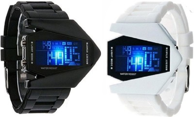 Pappi Boss Pack of 2 BRANDED QUALITY ASSURED Black & White LED Aircraft Model with light Display Wrist Digital Watch  - For Men   Watches  (Pappi Boss)