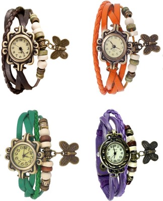 NS18 Vintage Butterfly Rakhi Combo of 4 Brown, Green, Orange And Purple Analog Watch  - For Women   Watches  (NS18)