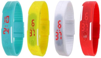 NS18 Silicone Led Magnet Band Watch Combo of 4 Sky Blue, Yellow, White And Red Digital Watch  - For Couple   Watches  (NS18)