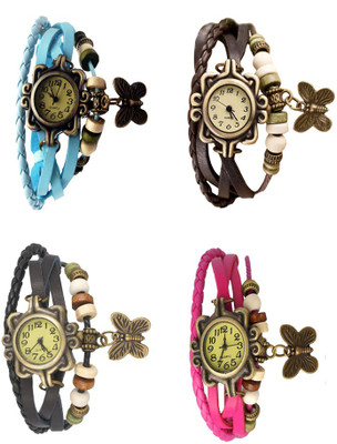 View NS18 Vintage Butterfly Rakhi Combo of 4 Sky Blue, Black, Brown And Pink Analog Watch  - For Women Wrist Watches Price Online(NS18)