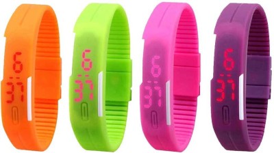 NS18 Silicone Led Magnet Band Watch Combo of 4 Orange, Green, Pink And Purple Digital Watch  - For Couple   Watches  (NS18)