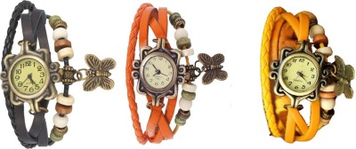 NS18 Vintage Butterfly Rakhi Combo of 3 Black, Orange And Yellow Analog Watch  - For Women   Watches  (NS18)