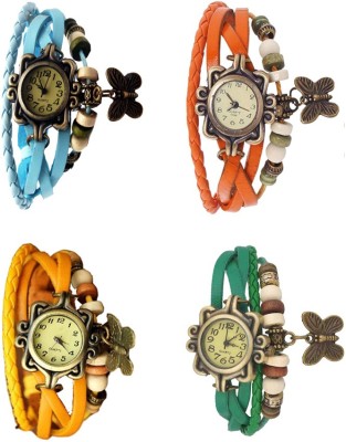 NS18 Vintage Butterfly Rakhi Combo of 4 Sky Blue, Yellow, Orange And Green Analog Watch  - For Women   Watches  (NS18)