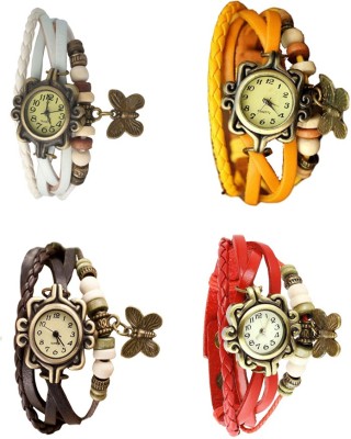 NS18 Vintage Butterfly Rakhi Combo of 4 White, Brown, Yellow And Red Analog Watch  - For Women   Watches  (NS18)