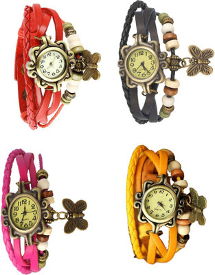 

NS18 Vintage Butterfly Rakhi Combo of 4 Red, Pink, Black And Yellow Watch - For Women