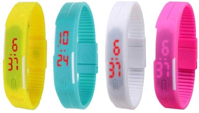 NS18 Silicone Led Magnet Band Watch Combo of 4 Yellow, Sky Blue, White And Pink Digital Watch  - For Couple   Watches  (NS18)