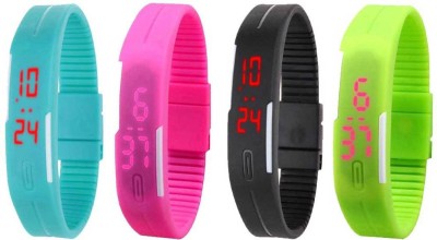 NS18 Silicone Led Magnet Band Combo of 4 Sky Blue, Pink, Black And Green Digital Watch  - For Boys & Girls   Watches  (NS18)