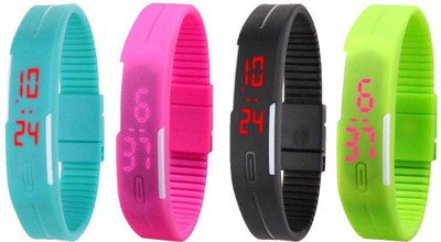 View NS18 Silicone Led Magnet Band Combo of 4 Sky Blue, Pink, Black And Green Digital Watch  - For Boys & Girls Wrist Watches Price Online(NS18)