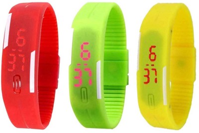NS18 Silicone Led Magnet Band Combo of 3 Red, Green And Yellow Digital Watch  - For Boys & Girls   Watches  (NS18)
