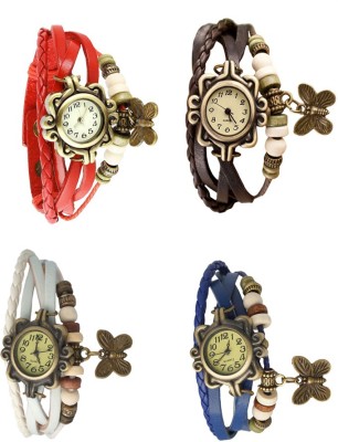 NS18 Vintage Butterfly Rakhi Combo of 4 Red, White, Brown And Blue Analog Watch  - For Women   Watches  (NS18)