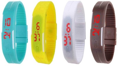 NS18 Silicone Led Magnet Band Combo of 4 Sky Blue, Yellow, White And Brown Digital Watch  - For Boys & Girls   Watches  (NS18)
