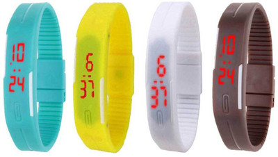

NS18 Silicone Led Magnet Band Combo of 4 Sky Blue, Yellow, White And Brown Watch - For Boys & Girls
