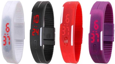 NS18 Silicone Led Magnet Band Watch Combo of 4 White, Black, Red And Purple Digital Watch  - For Couple   Watches  (NS18)