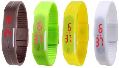 NS18 Silicone Led Magnet Band Combo of 4 Brown, Green, Yellow And White Digital Watch  - For Boys & Girls   Watches  (NS18)