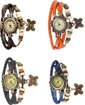 NS18 Vintage Butterfly Rakhi Combo of 4 Brown, Black, Orange And Blue Analog Watch  - For Women   Watches  (NS18)