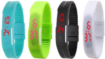 NS18 Silicone Led Magnet Band Combo of 4 Sky Blue, Green, Black And White Digital Watch  - For Boys & Girls   Watches  (NS18)
